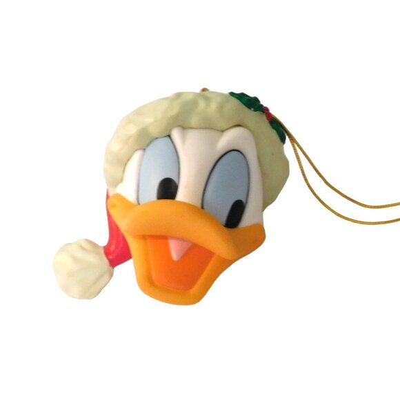 Disney Holiday Donald Duck Head Christmas Ornament Santa Hat Holly Enesco - Picture 2 of 7